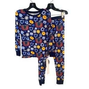 Little Sleepies Pajama Set Kids 5/6 Hanukkah Navy Blue Bamboo Lunaluxe PJs